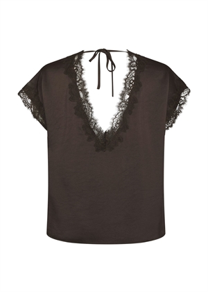 Benera heavy sateen lace bluse Dark Brown Neo Noir 